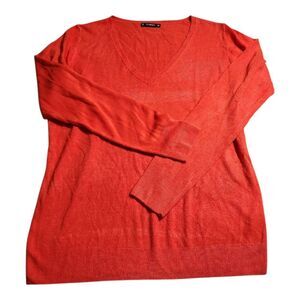Dunnes Red Orange V-Neck Pullover Sweater Size (US 18) EU46 Lightweight Office